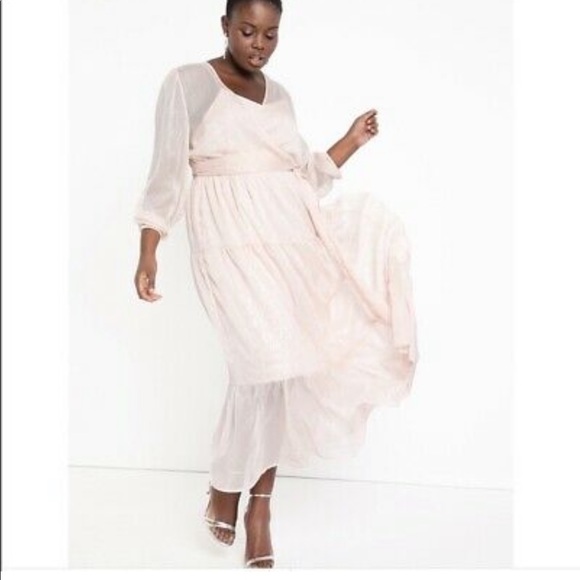 Eloquii Dresses & Skirts - 🍄2/$20 Eloquii blush light pink metallic faux wrap dress